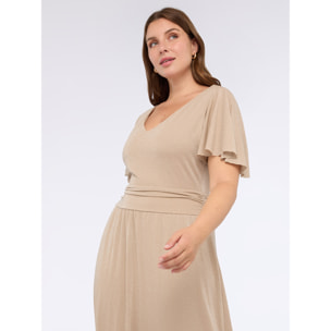 Fiorella Rubino - Vestido largo de jersey lurex con escote en V - Oro