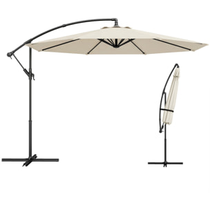Parasol Excéntrico, Ø300 cm, Sombrilla de Jardín con Base Cruzada, Toldo Ajustable, Manivela, 8 Barras, UPF30+, para Terraza, Patio, Exterior, Blanco Crema