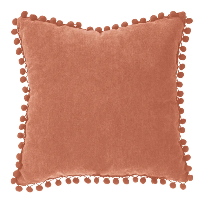 Coussin pompons rose terracotta 40x40cm