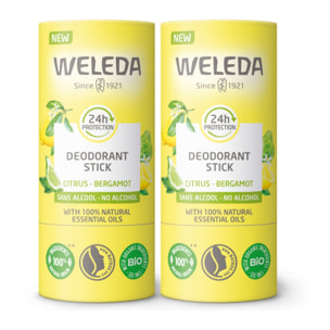 WELEDA - Duo Deodorant stick Citrus Bergamot - Efficacité 24H - Vegan* - Certifié Natrue** - Stick 2x50 g