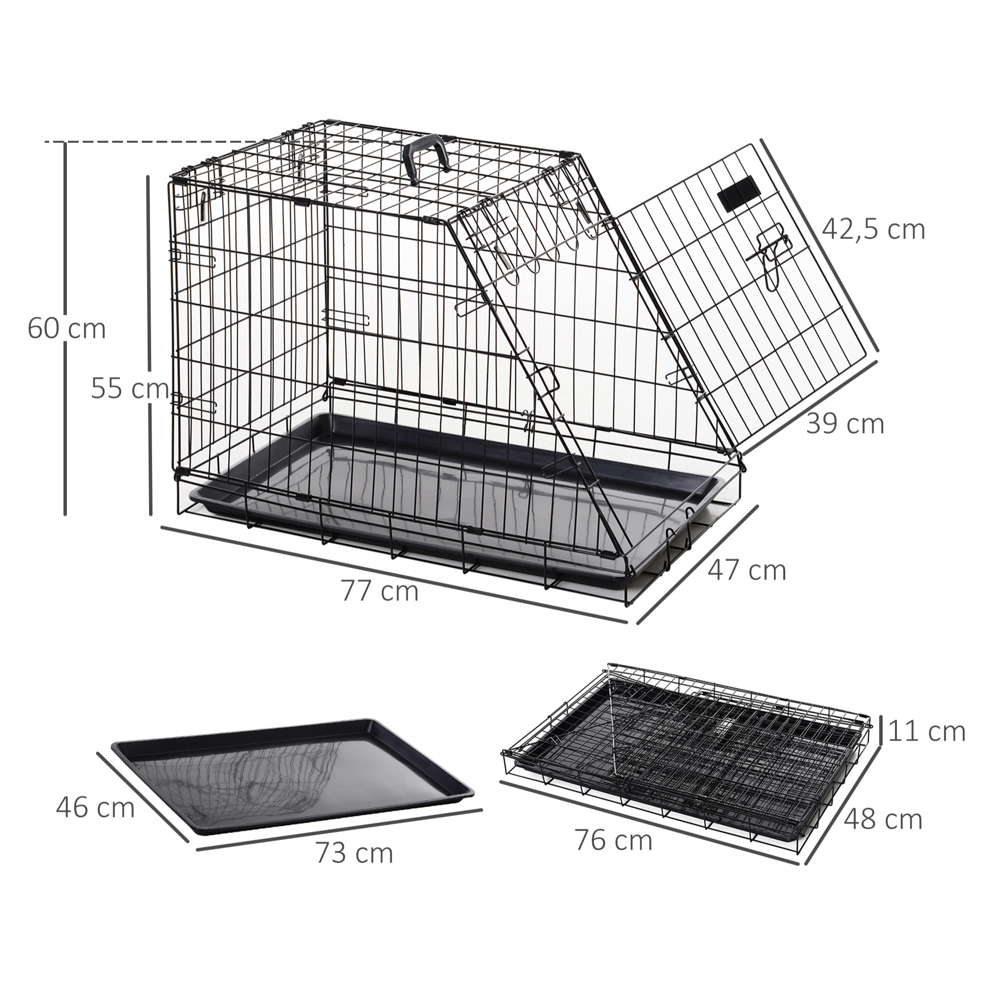 Cage de transport pour chien taille L dim. 76L x 48l x 55H cm métal noir