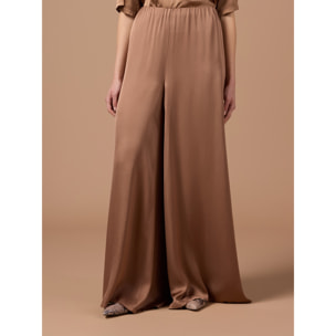 Oltre - Pantalones palazzo de satén - Marrón