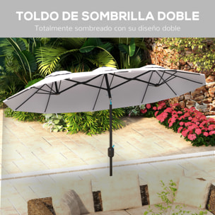 Sombrilla Doble 2,95x1,52 m, Sombrilla Terraza Exterior con Inclinación 45°, Manivela Manual, Orificios de Ventilación, Impermeable, Parasol para Jardín, Terraza, Patio y Piscina, Crema