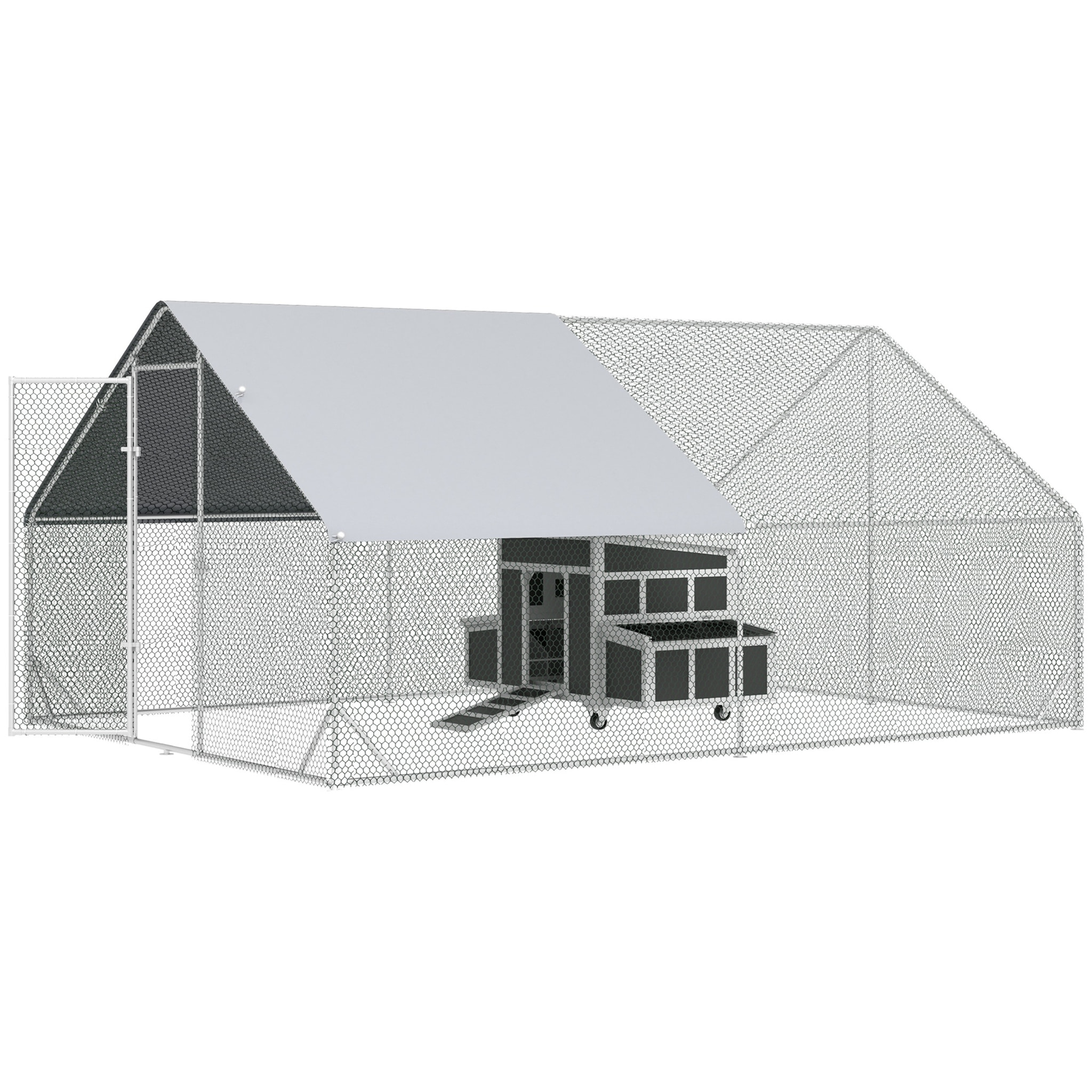 Conjunto de 1 Gallinero de Madera con Ventana Puerta Nido Bandeja Extraíble 147x93,5x89,5 cm y 1 Gallinero para Exterior Grande de Acero Galvanizado 3x4x2 m