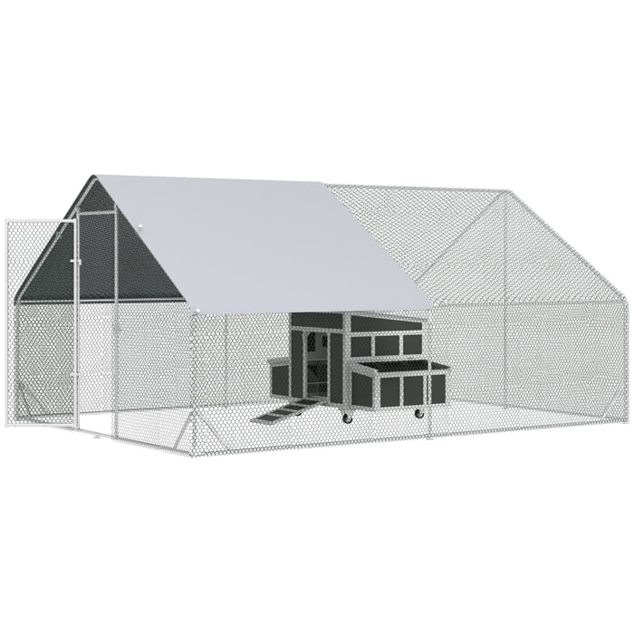 Conjunto de 1 Gallinero de Madera con Ventana Puerta Nido Bandeja Extraíble 147x93,5x89,5 cm y 1 Gallinero para Exterior Grande de Acero Galvanizado 3x4x2 m