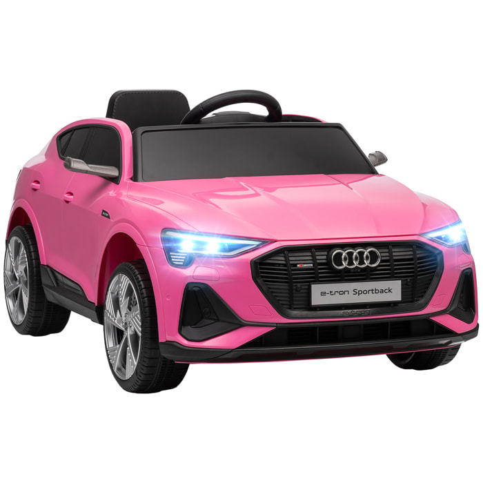 Coche Eléctrico para Niños de +3 Años Audi E-tron, Coche de Batería 12V con Mando a Distancia, Faros LED, Bocina, Música, USB, Apertura de Puerta y Velocidad 3-5 km/h, Rosa