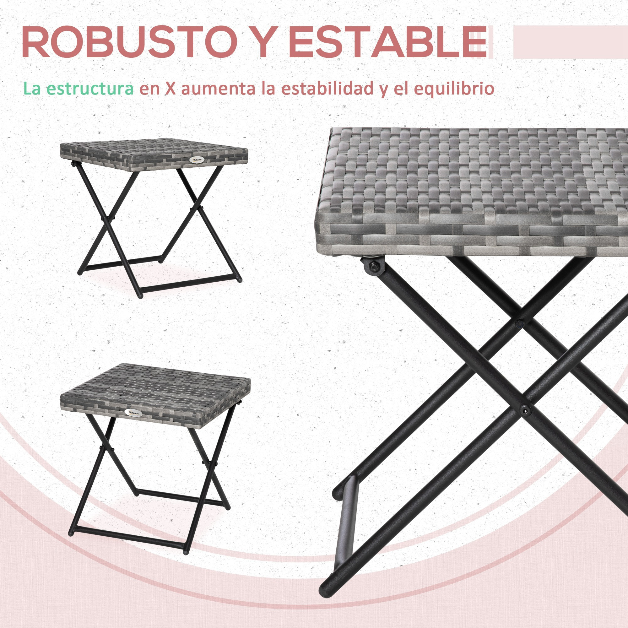 Mesa de Jardín de Ratán Sintético 0,16 ãŽ¡ Mesa de Terraza Exterior Plegable con Patas Cruzadas y Marco de Acero para Patio Balcón Gris