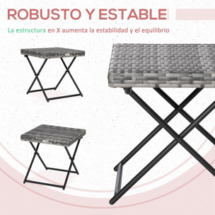 Mesa de Jardín de Ratán Sintético 0,16 ãŽ¡ Mesa de Terraza Exterior Plegable con Patas Cruzadas y Marco de Acero para Patio Balcón Gris