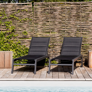 Lot de 2 bains de soleil BARBADOS en textilène noir - aluminium gris anthracite