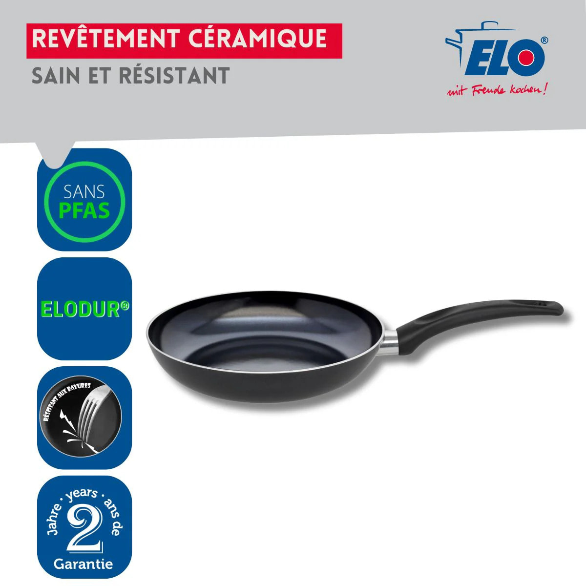 Set Poêle 32 cm céramique sans PFAS et couvercle Elo Prima Cucina
