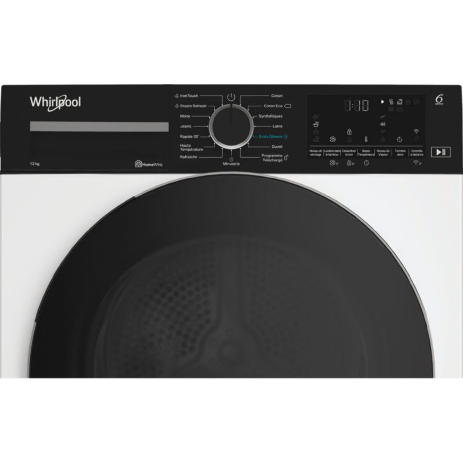 Sèche linge pompe à chaleur WHIRLPOOL CWD122MWBSFR 12kg - Capacité géante XXL & Anti-froissage