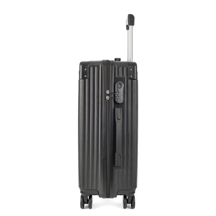 DAM Set di 3 valigie Trolley, in materiale leggero ABS ad alta resistenza con angoli rinforzati. Chiusura numerica e 4 ruote doppie estraibili e girevoli a 360°. 52x31x78 Cm. Colore: Nero