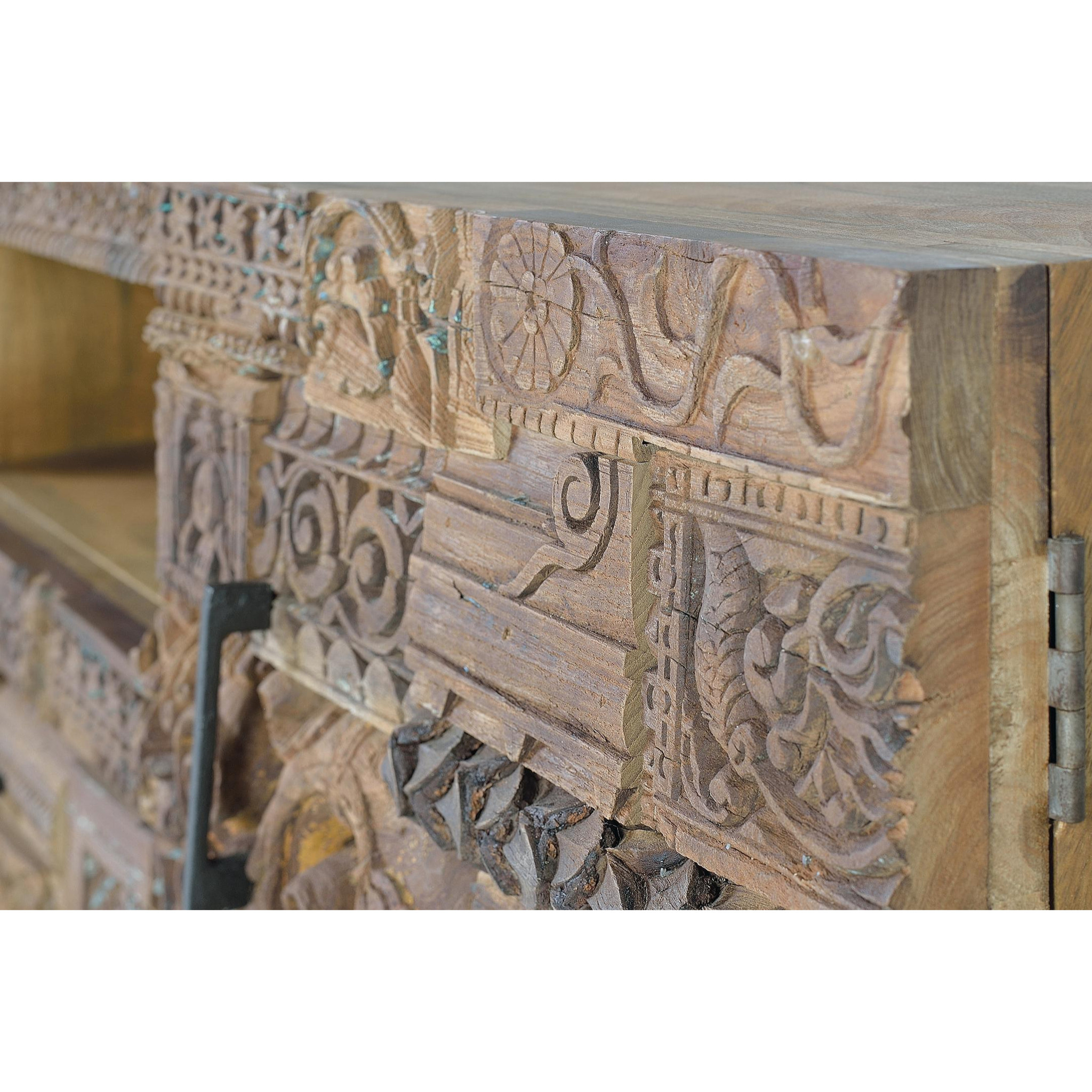 Mueble TV de Madera de Mango 180 Cm Estilo Boho Étnico Tallado