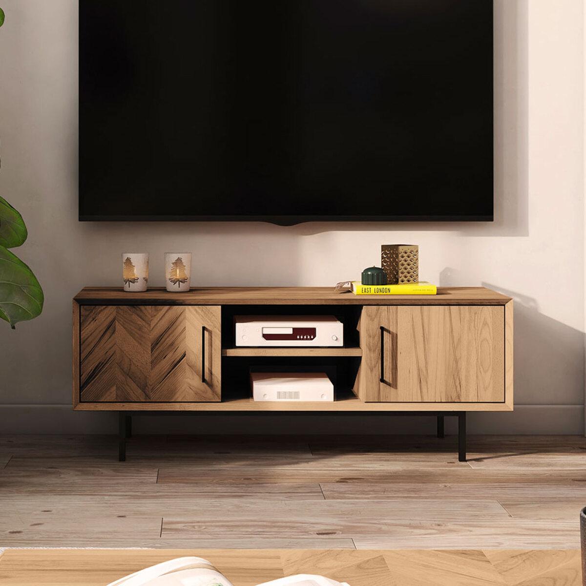 Meuble tv bois hêtre 2 portes paola 144x45cm