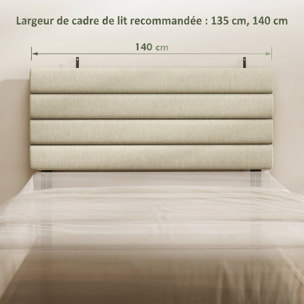 Tête de lit matelassée hauteur réglable 3 niveaux dim. L.140 x P.10 x H.106/116/126 cm tissu beige