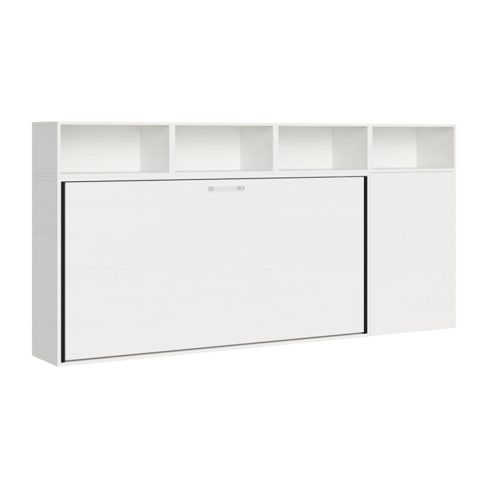 Armoire lit escamotable horizontal 1 couchage 85 Kando avec matelas composition A Frêne Blanc