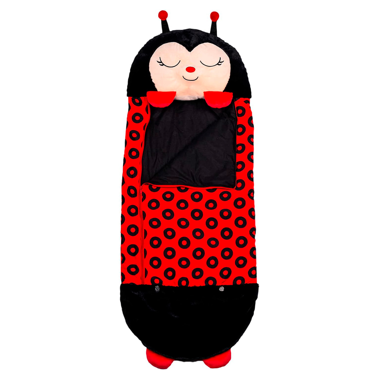 Saco de dormir convertible en almohada, para niños, Mariquita. Tacto peluche. Mediano / M: 160x60cm.