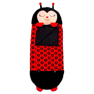 Saco de dormir convertible en almohada, para niños, Mariquita. Tacto peluche. Mediano / M: 160x60cm.