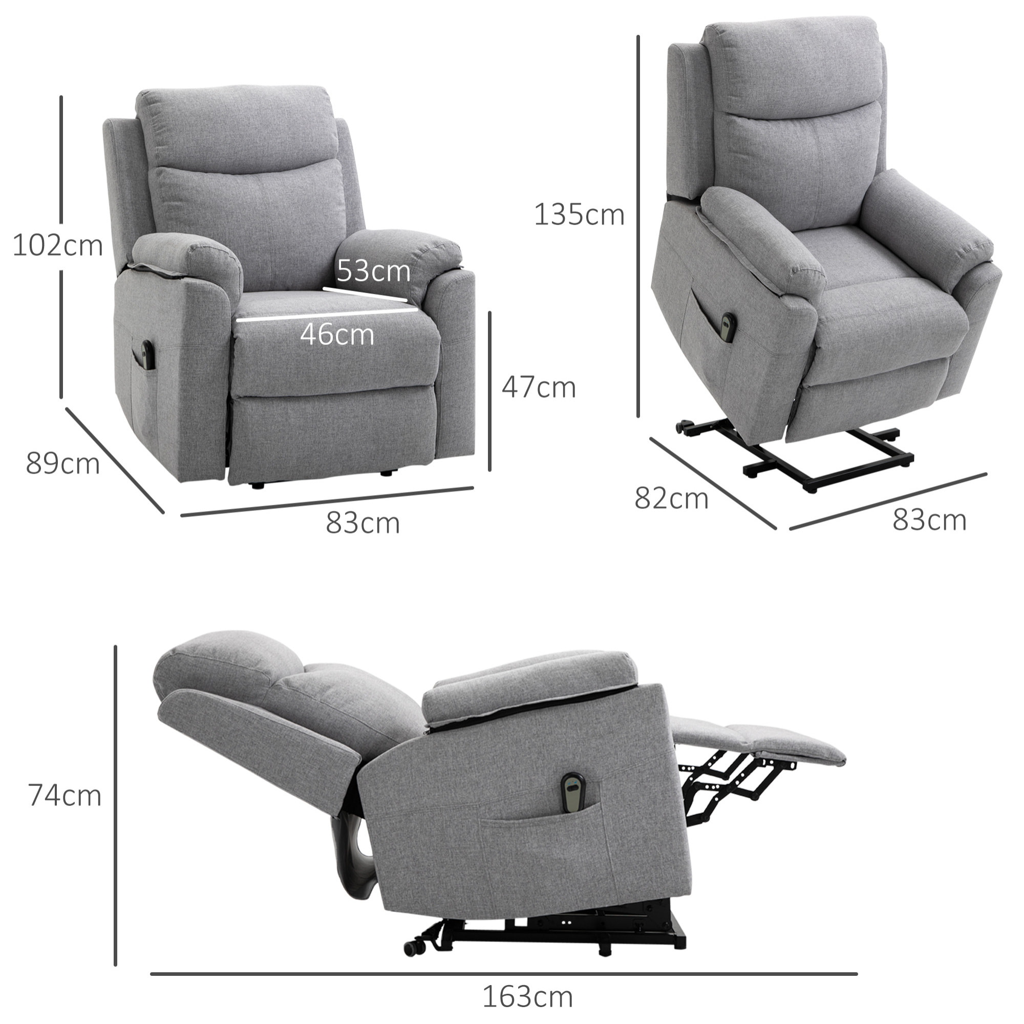 Fauteuil de relaxation électrique - fauteuil releveur inclinable avec repose-pied ajustable et télécommande - tissu polyester aspect lin gris clair chiné