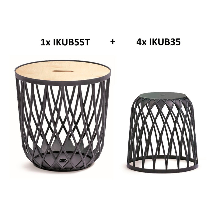 Set de 5 cestas multifuncionales 55l (con tapa de madera) + 4x35l prosperplast uniqubo de plastico en color antracita