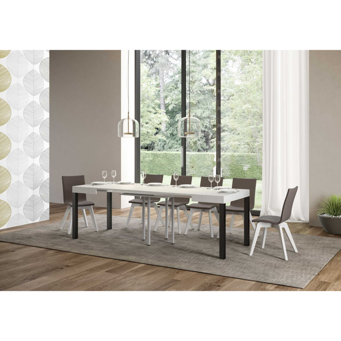 Table Everyday Extensible Dessus Frêne Blanc 90x90 Allongée 246 cadre Anthracite