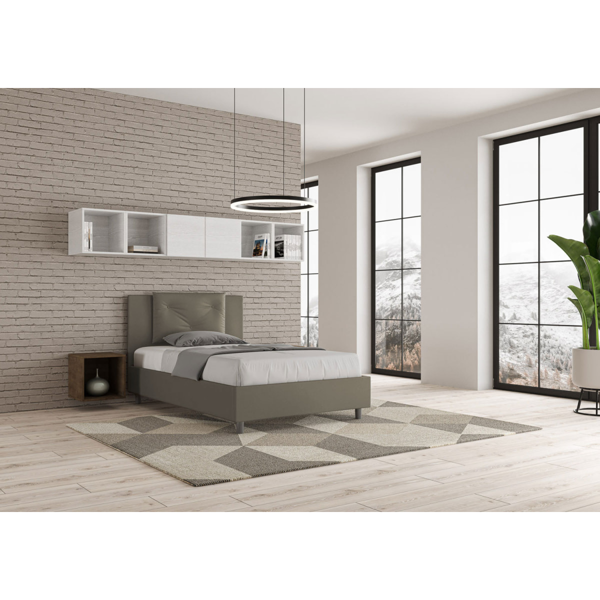 Letto una piazza e mezza con rete imbottito 120x210 similpelle cappuccino Appia