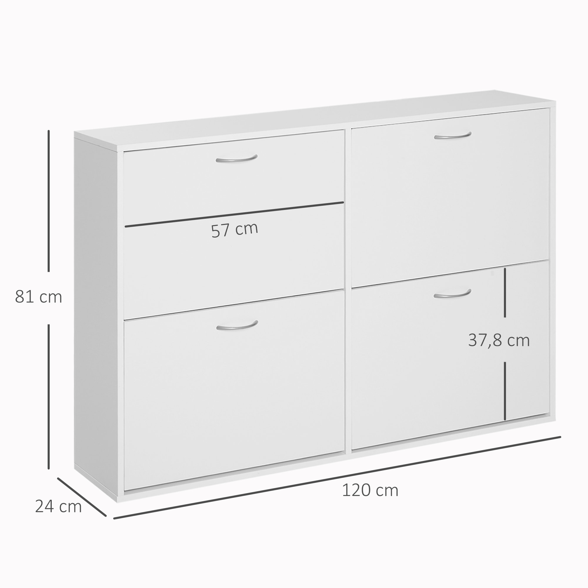 Mueble Zapatero Blanco Zapatero Moderno con 4 Cajones Abatibles y Estantes Ajustables para 16-24 Pares de Zapatos para Pasillo Entrada 120x24x81 cm