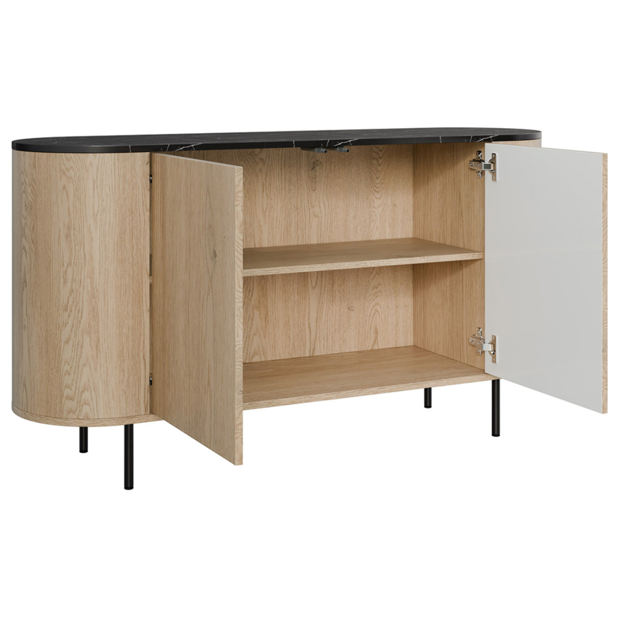 Sansa - buffet bas 139 cm - 2 portes et 1 étagère - plateau effet marbre - Bois / Noir