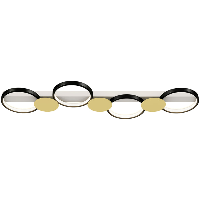 Lámpara de Techo Regulable con 4 Focos, Plafón LED de Techo con Mando a Distancia, Modos de Escena, 1500 lm, 38 W, 3000 K-6500 K, para Salón, Dormitorio, Oficina, Negro y Dorado