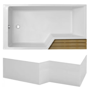 Pack baignoire bain douche antidérapante 150 x 80 Neo blanc mat version gauche + tablier