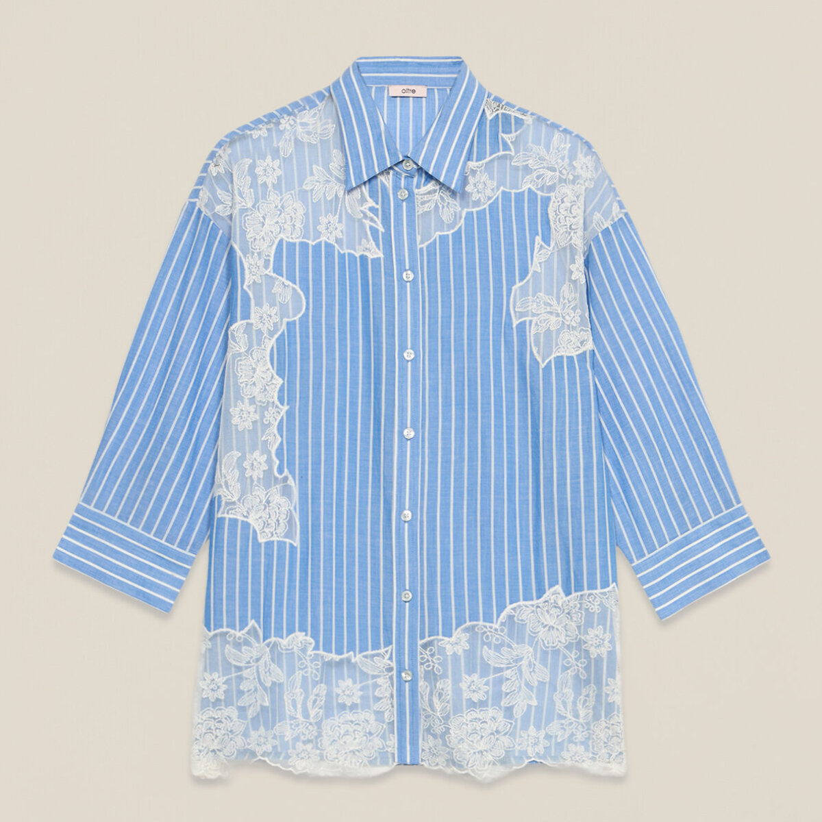 Oltre - Camicia over a righe con pizzo - Azzurro