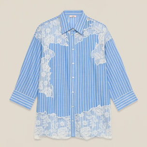 Oltre - Camicia over a righe con pizzo - Azzurro