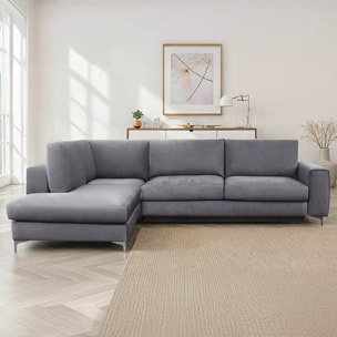 Canapé d'Angle Gauche Velours Fiesole, 3 Places, Couchage Intégré, Coffre de Rangement, Housse Déhoussable