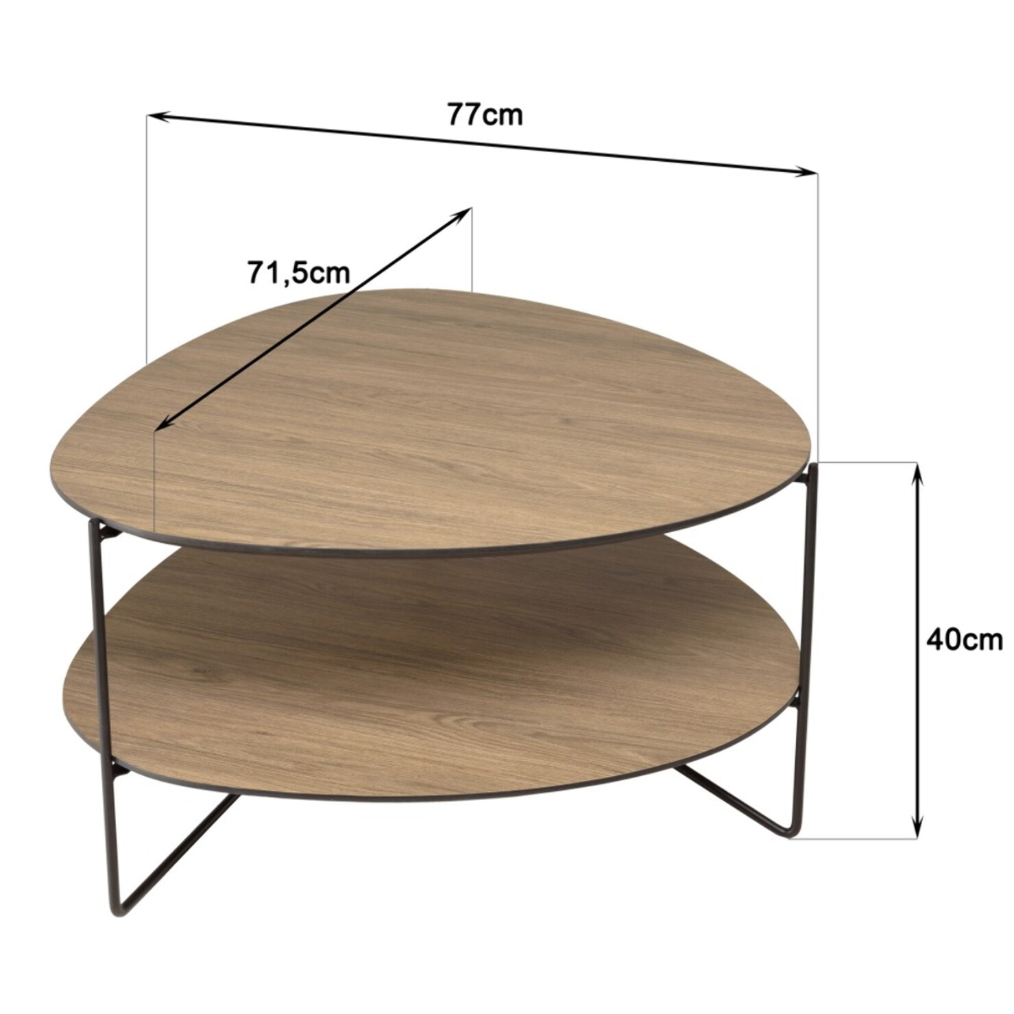 JULIA- Table basse 2 plateaux forme ovoïde couleur mocha pieds métal
