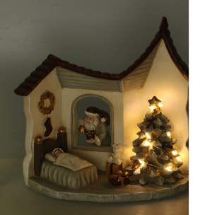 Statua in resina casetta babbo natale grigio con led cm18x11h17