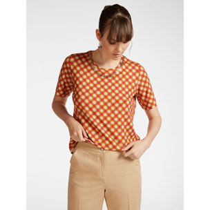 Elena Mirò - Camiseta estampada con collar - Naranja sol