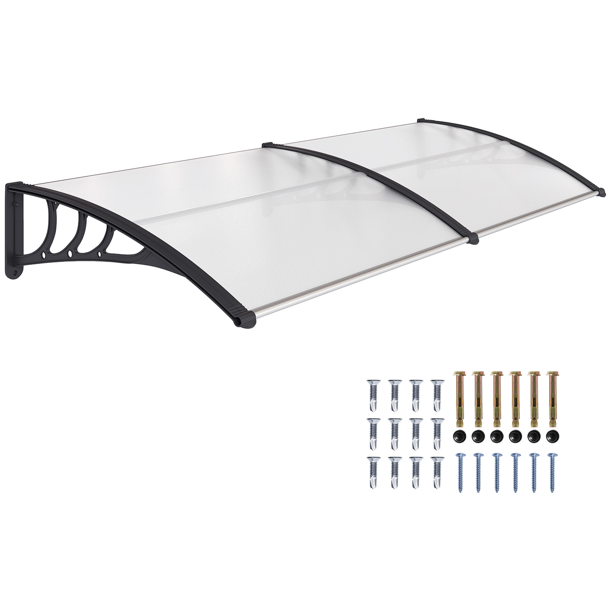Marquesinas Exterior para Puertas y Ventanas, 195x75 cm, Tejadillo de Protección contra Sol y Lluvia, con Cubierta de Policarbonato, Soporte de Aleación de Aluminio, Blanco
