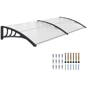 Marquesinas Exterior para Puertas y Ventanas, 195x75 cm, Tejadillo de Protección contra Sol y Lluvia, con Cubierta de Policarbonato, Soporte de Aleación de Aluminio, Blanco