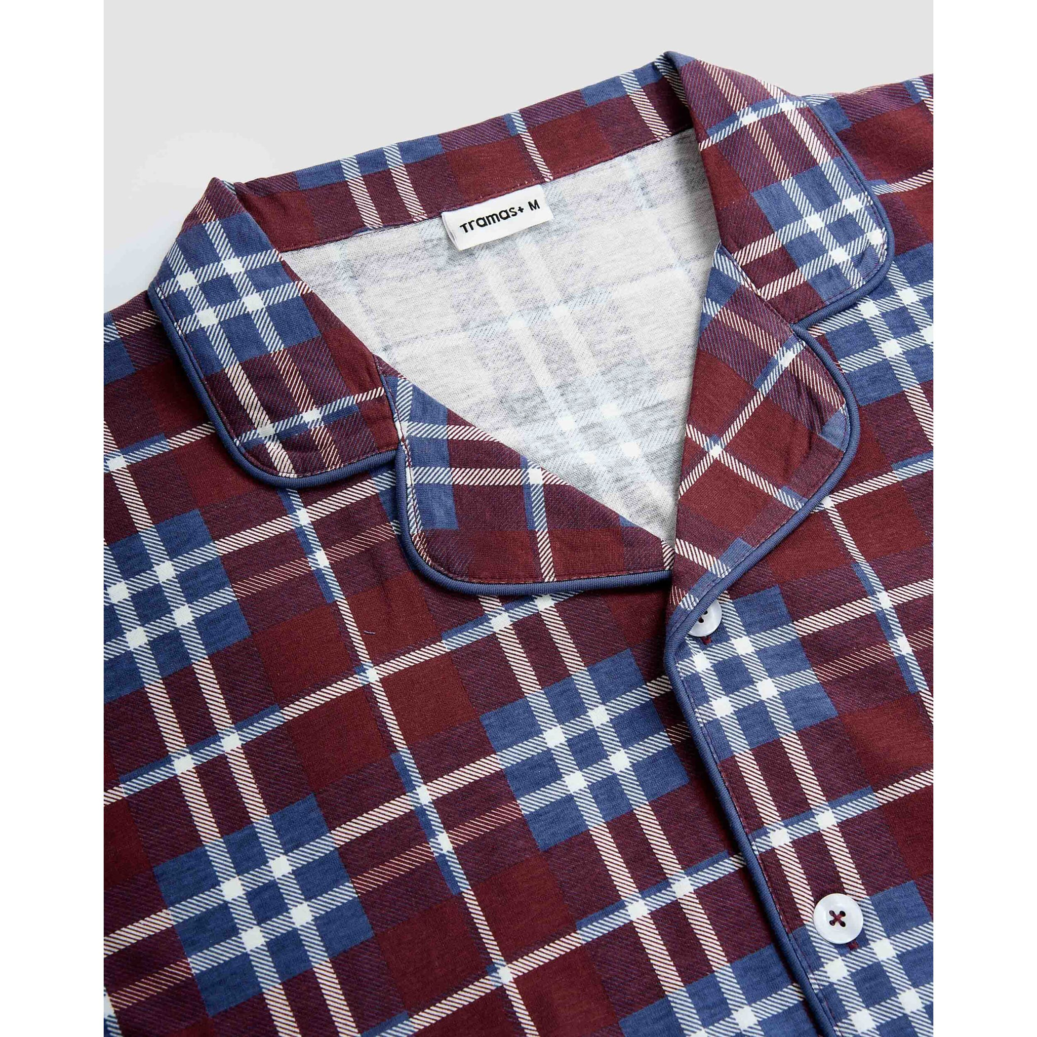 Pigiama lungo a camicia in cotone a quadri sauron bordeaux