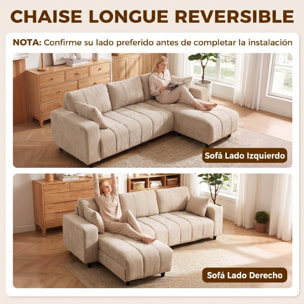 Sofá Chaise Longue Reversible, Sofá Esquinero en Forma de L de 4 Plazas, 2 Almohadas, Tapizado en Lino, Marco de Acero, para Salón, 242x156x87 cm, Beige