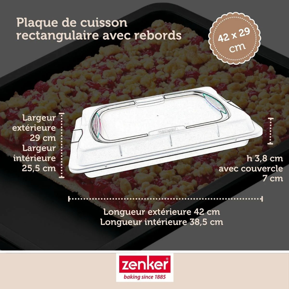 Set pâtisserie avec plaque de cuisson 42 x 29 cm avec couvercle, 2 bols à mixer, verre mesureur et spatule Zenker