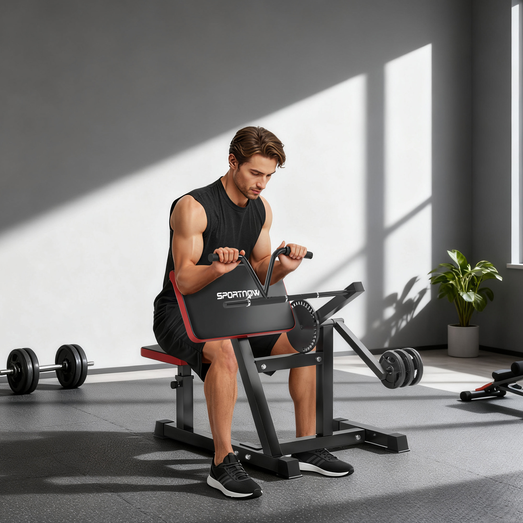 Máquina de Bíceps y Tríceps 2 en 1, Banco de Curl de Predicador con Asiento y Apoyo de Codo Ajustables, Máquina de Curl de Bíceps y Extensión de Tríceps para Entrenamiento en Gimnasio, Casa
