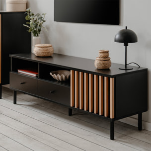Meuble TV 1 porte, 2 tiroirs, 2 niches - MORGAN