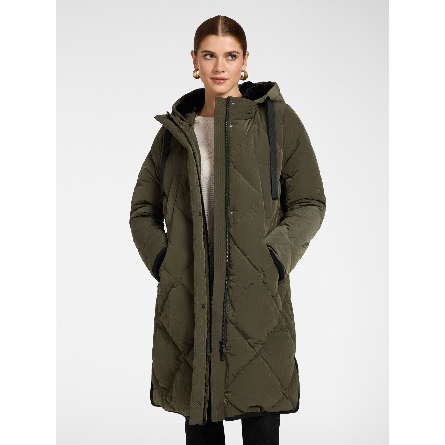 Elena Mirò - Piumino lungo in nylon trapuntato - Verde militare