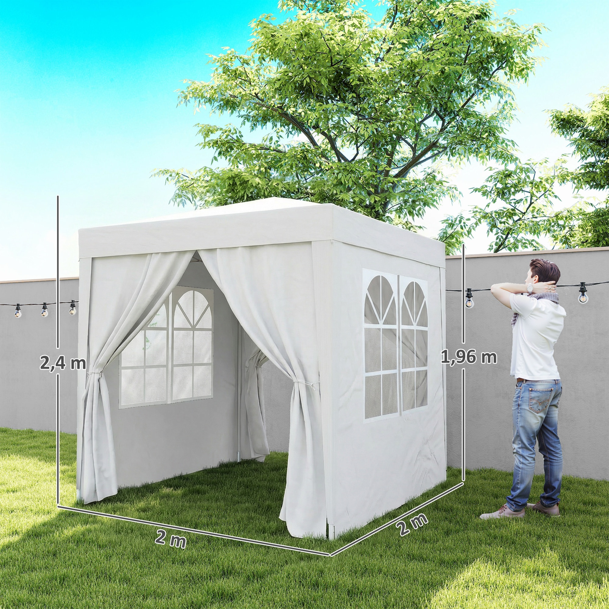 Carpa Plegable Pop-up Gazebo 2x2 m Cenador Plegable con 4 Paredes Laterales Anti-UV y Bolsa de Transporte para Camping Fiestas Blanco