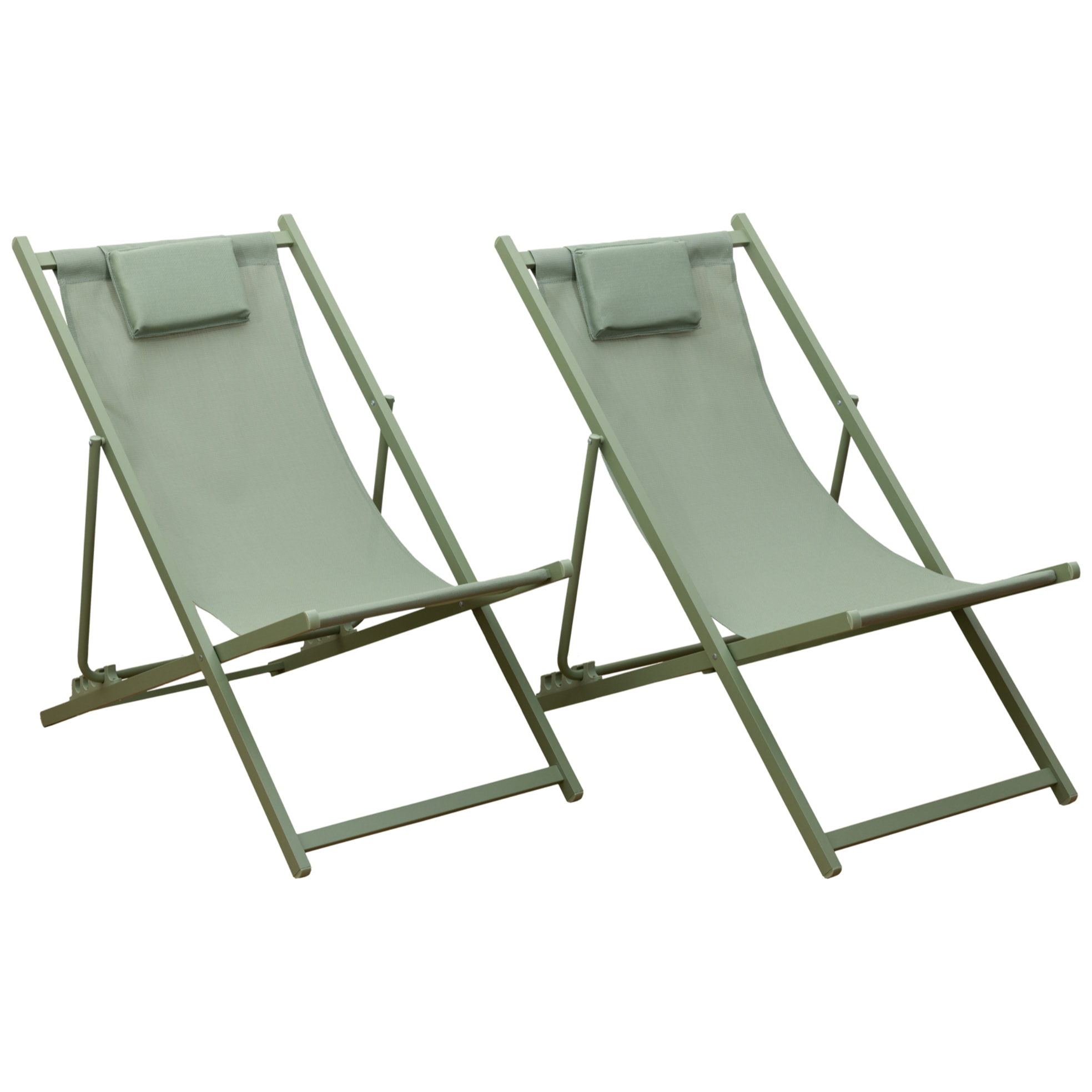Lot de 2 chiliennes CYPRUS - textilène vert sauge/structure vert sauge
