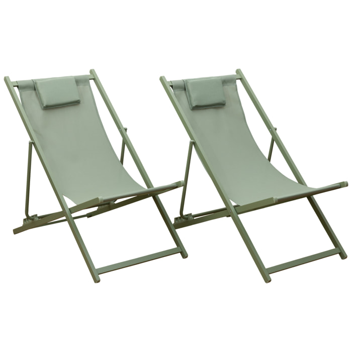Lot de 2 chiliennes CYPRUS - textilène vert sauge/structure vert sauge