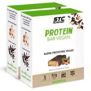 STC Nutrition - Protein Bar Vegan Chocolat Noisette - 15,5 g de Protéines par Barre - Riche en Fibres - 100 % Vegan - Lot de 2 Étuis de 5 Barres x 45 g