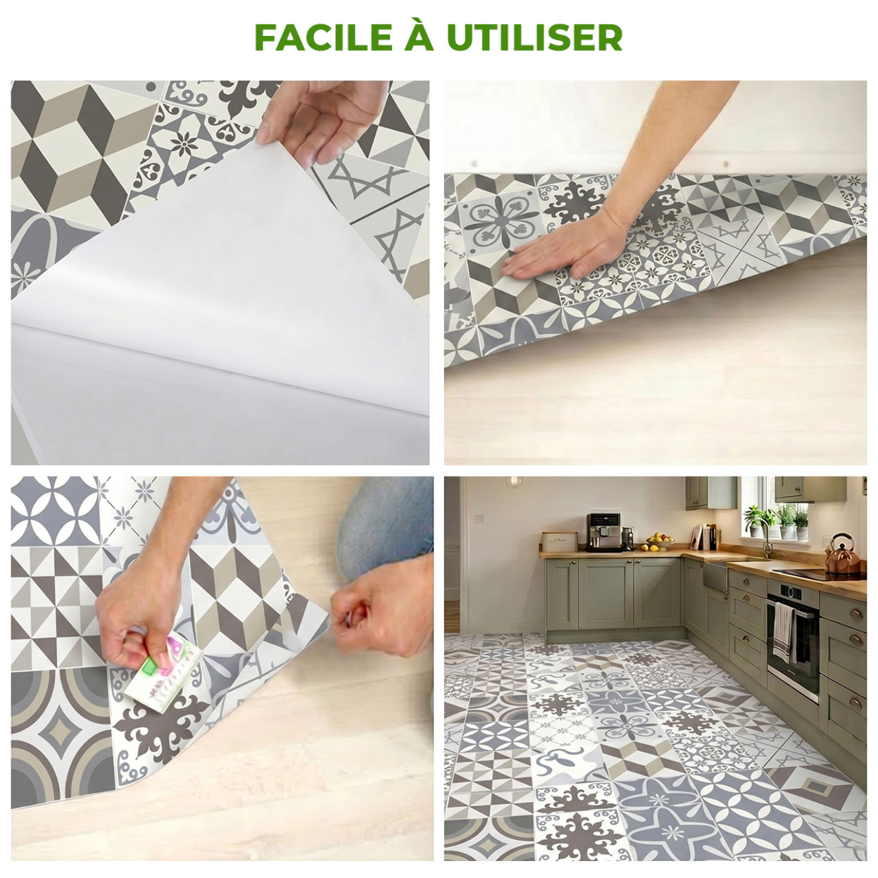 Sticker Sol avec laminat de Protection en Plastique Anti-dérapant | Stickers adhésif Sol - CARREAUX DE CIMENT SOL TOLOMEO - 1 sticker