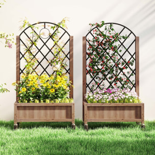 Juego de 2 Jardineras de Exterior Jardineras con Enrejado Metálico para Plantas Trepadoras Maceteros con Ruedas para Jardín Patio 52x25x97 cm Natural